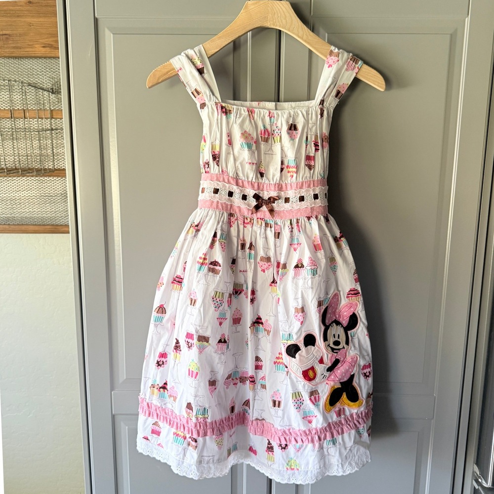 Maggie &‎ Zoe Girls Minnie Mouse Embroidered Cupcake Bow Dress, Pink White, 8